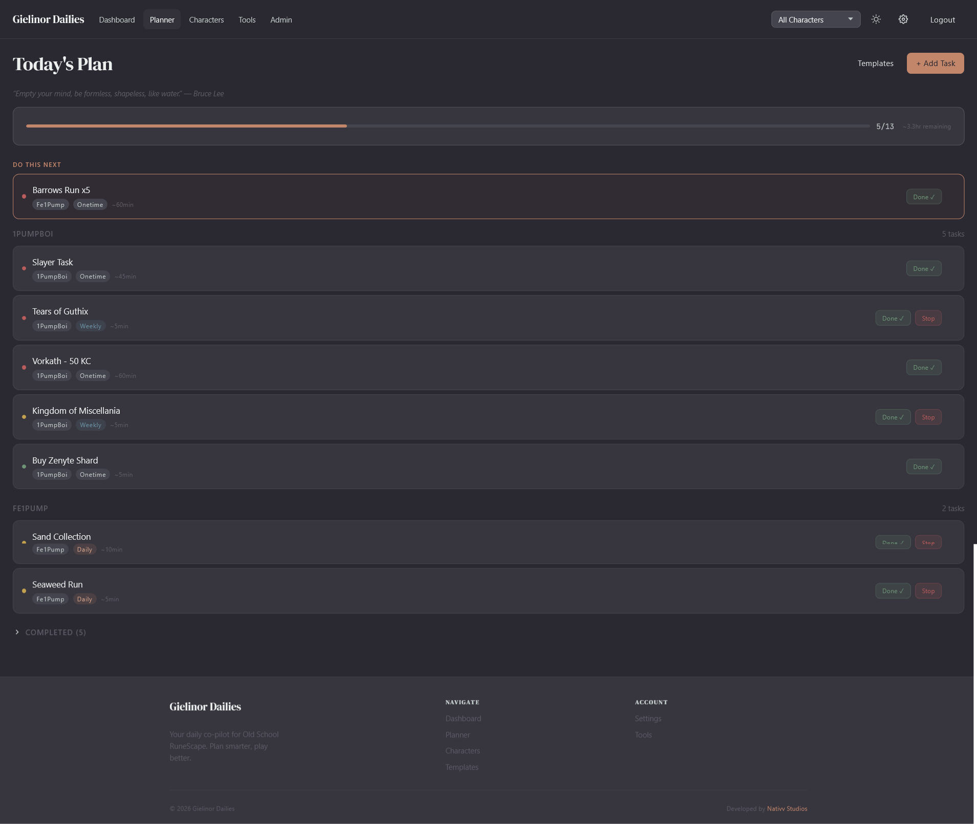 Planner view showing organized daily tasks with completion tracking